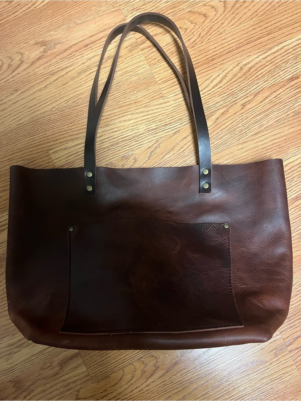 Portland Leather Tote Bag with Front Pocket